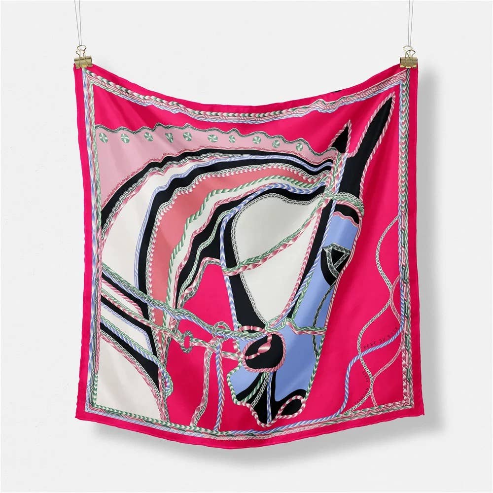 Equestrian Hunter Dressage Horse Print Silk Blend Scarf 20”