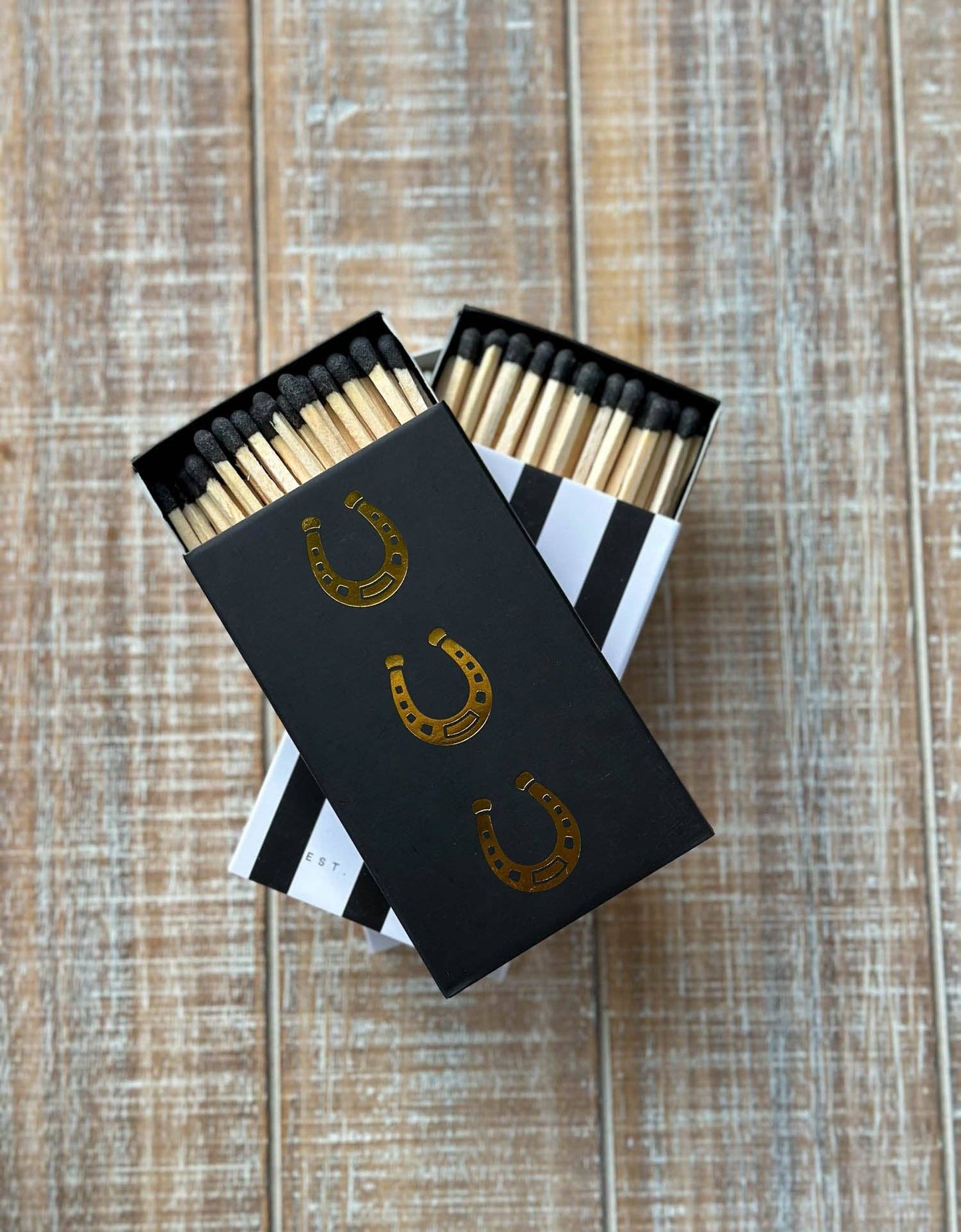 Black Oversized Horseshoe Matches with Gold Foil