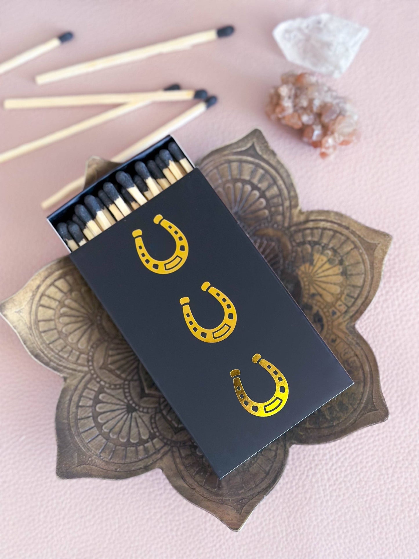 Black Oversized Horseshoe Matches with Gold Foil