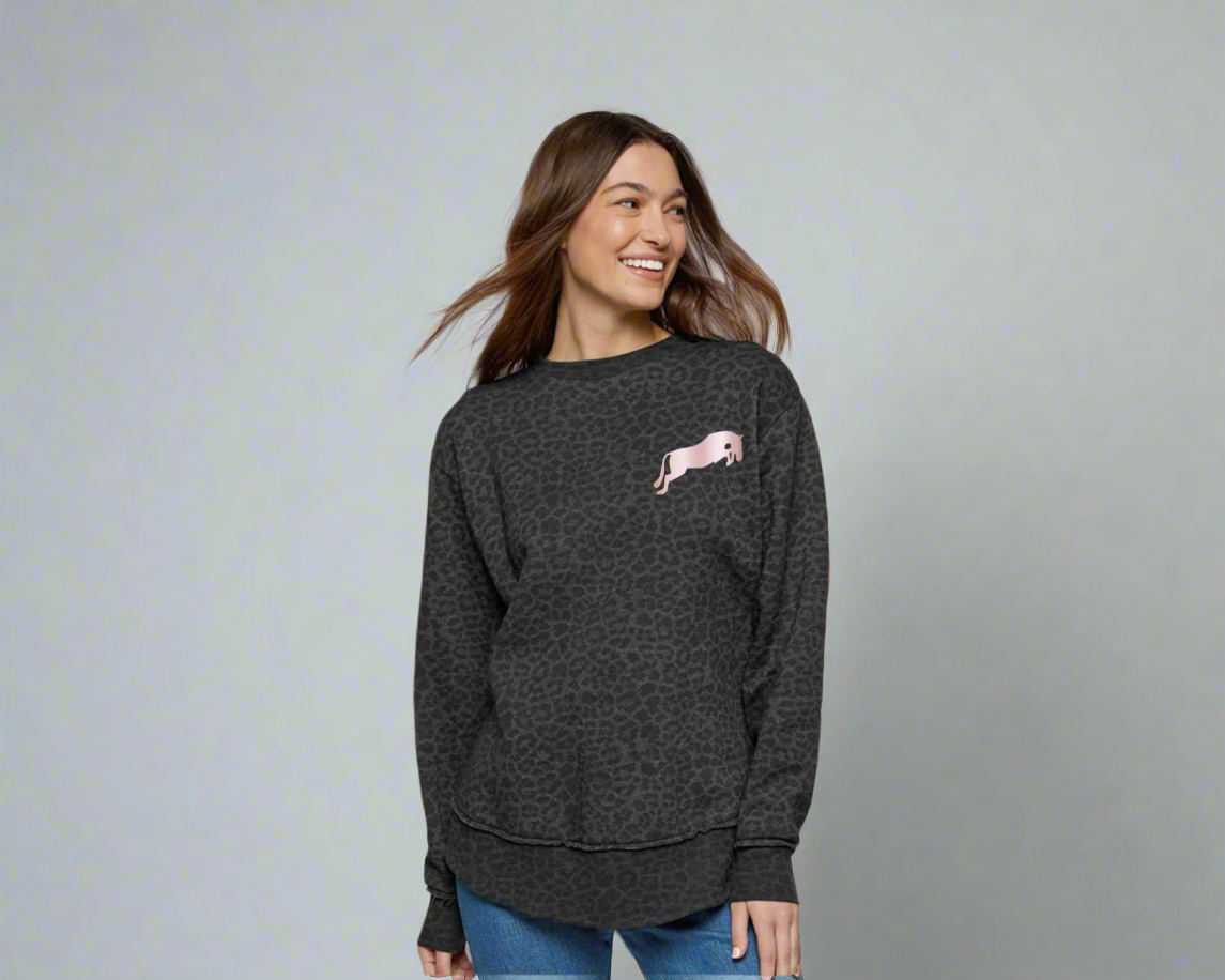 LET'S JUMP WOMEN'S SWEATSHIRT-BLACK LEOPARD